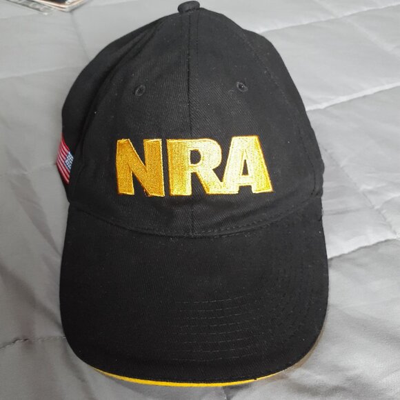 NRA Membership Embroidered Hat Cap Adjustable Black Gold w/USA Flag - Picture 2 of 6